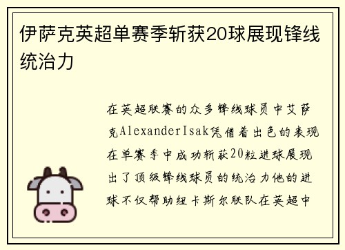 伊萨克英超单赛季斩获20球展现锋线统治力
