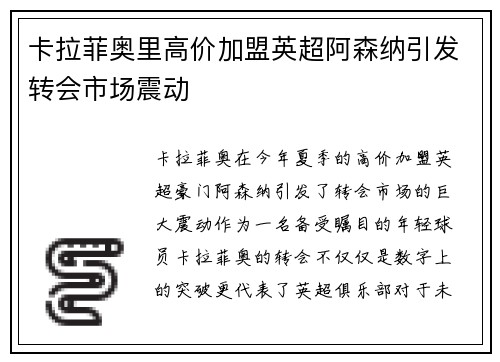 卡拉菲奥里高价加盟英超阿森纳引发转会市场震动